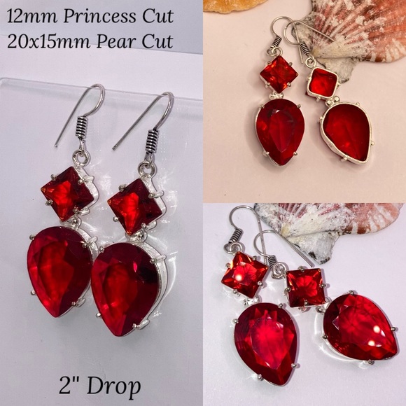 Garnet Gemstone Handmade Dangle Drop Earrings - Picture 3 of 3